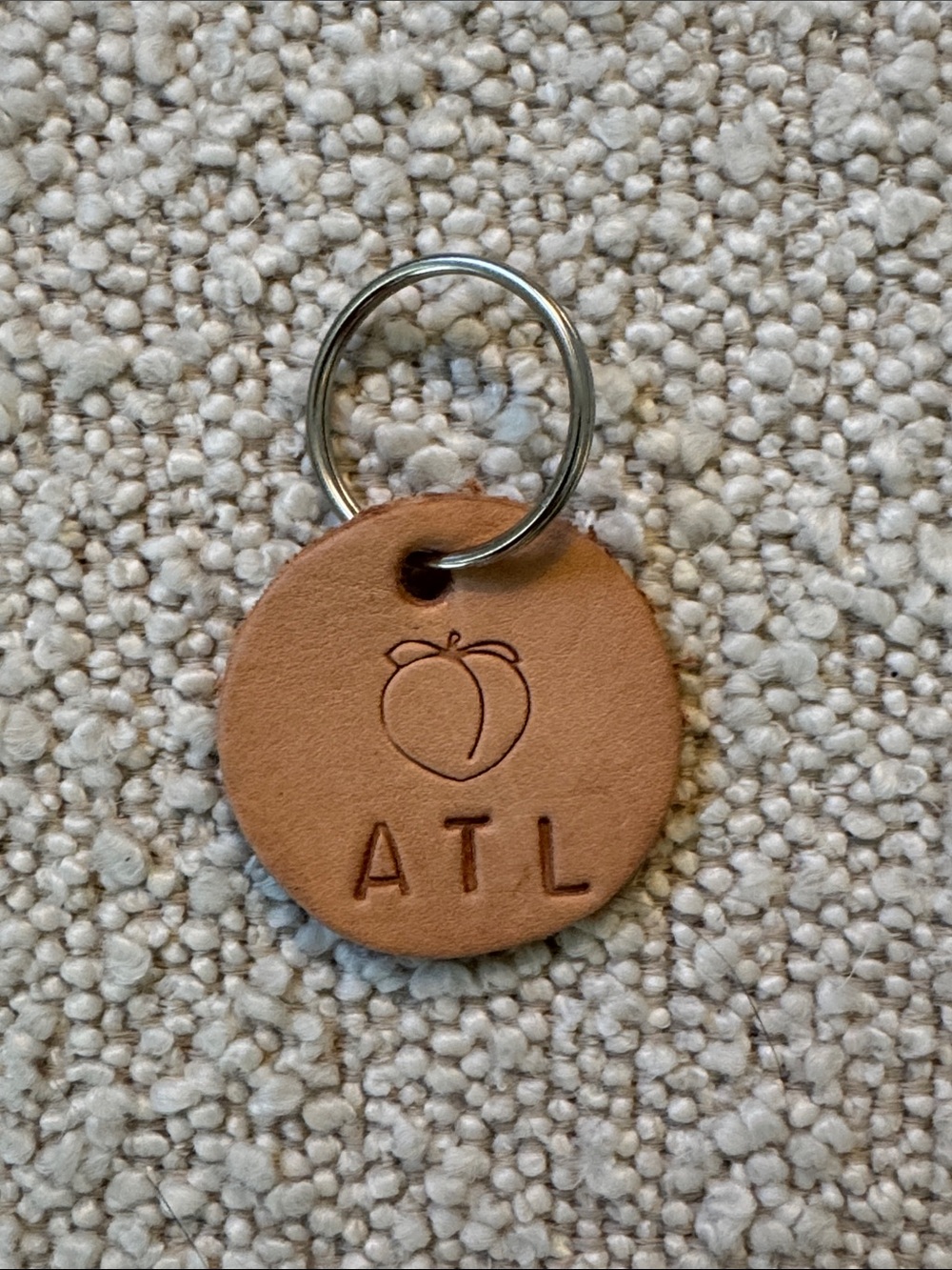 NWOT Handmade Leather ATL Peach Keychain